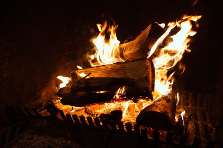 Wood burning in a fireplace